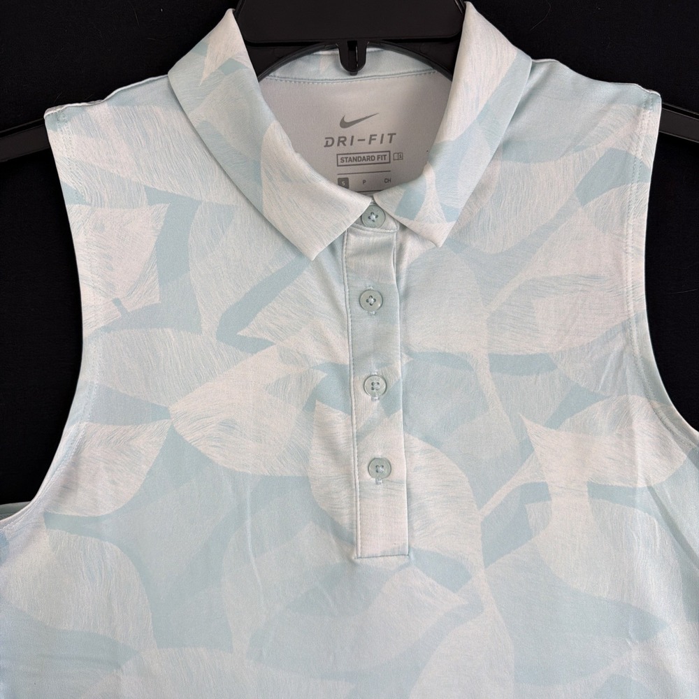 Nike Womens Dri-FIT Fairway Printed Sleeveless Golf Polo Light Blue Geo AOP Fade